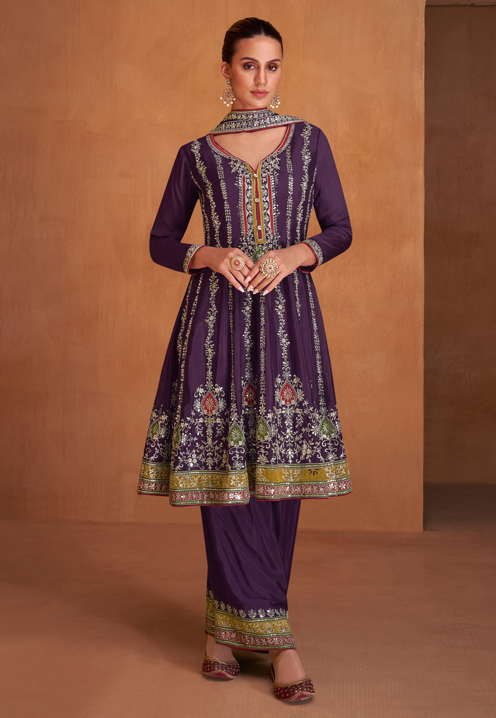 Purple Chinon Pakistani Suit 276386