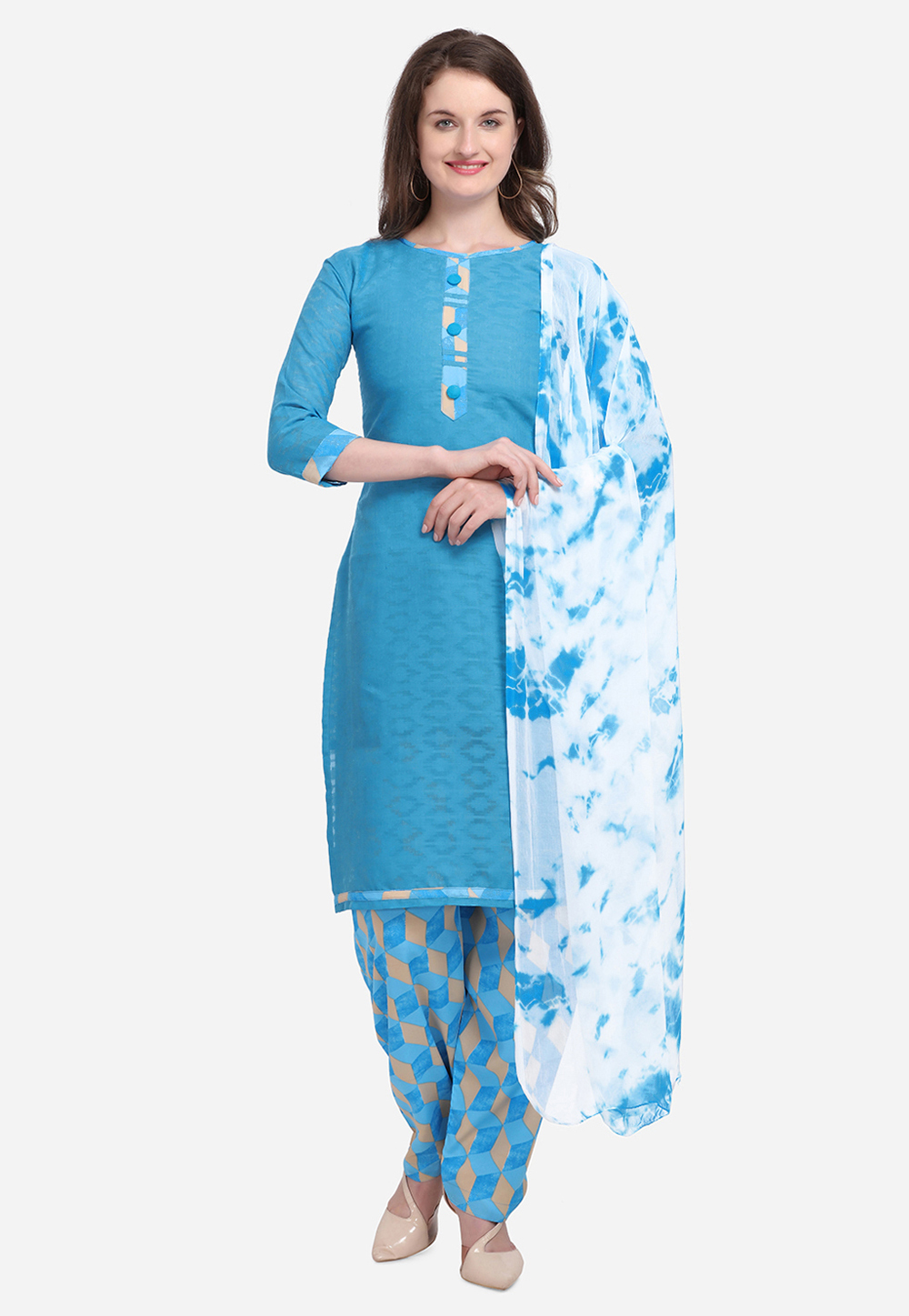 Sky Blue Cotton Punjabi Suit 209412