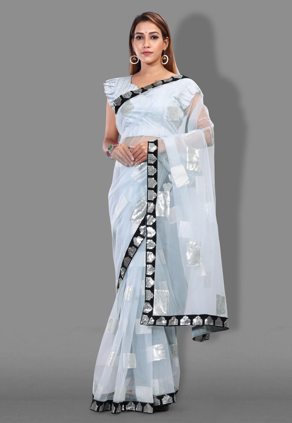 Off White Net Saree With Blouse 233759