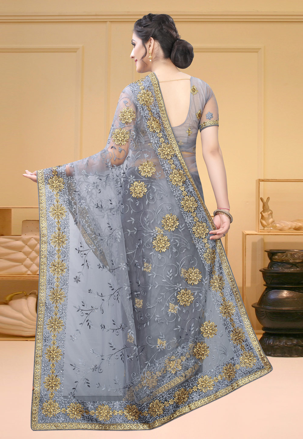 74616122020 Grey Net Festival Wear Saree 1