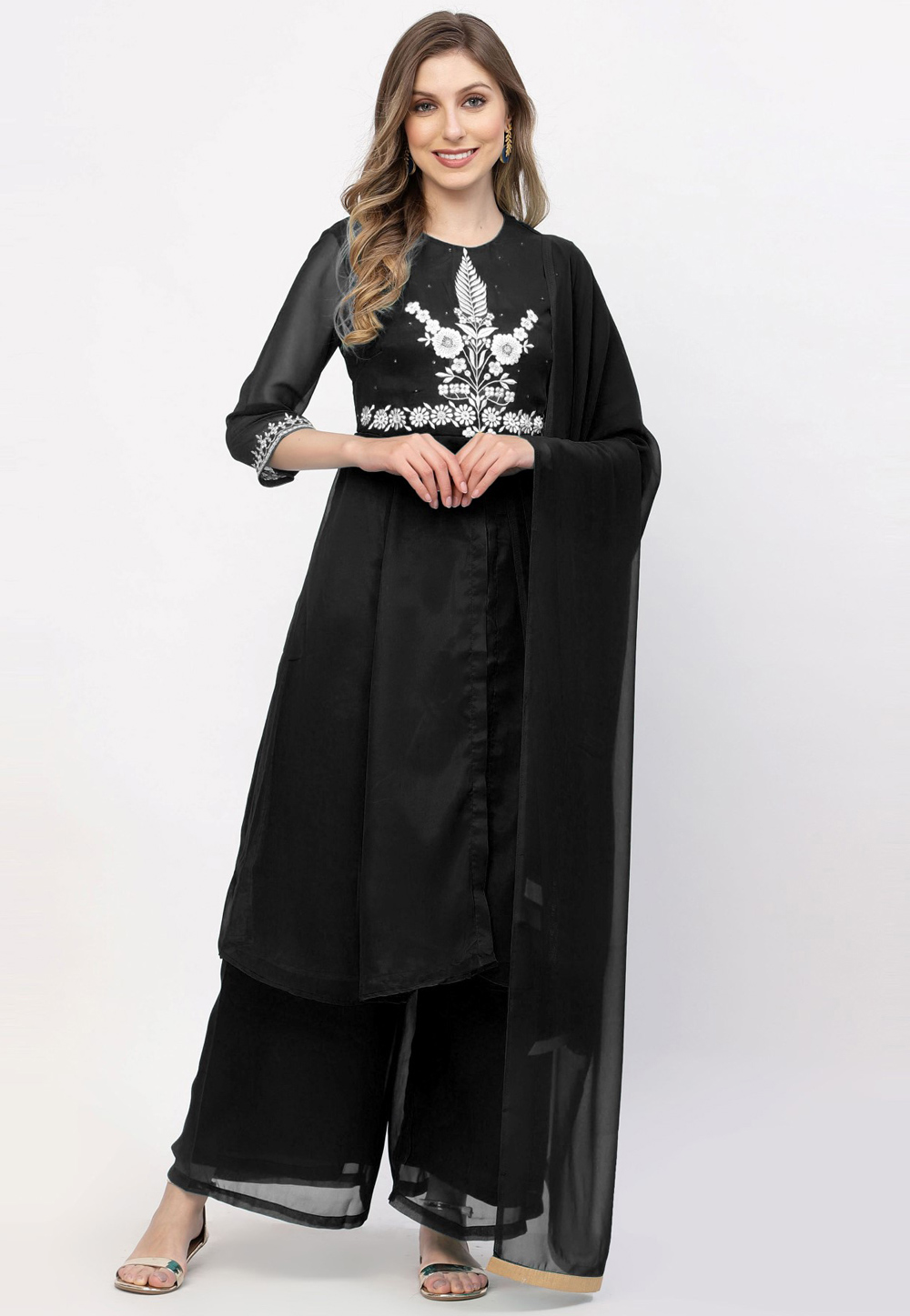Black Georgette Readymade Palazzo Suit 257700