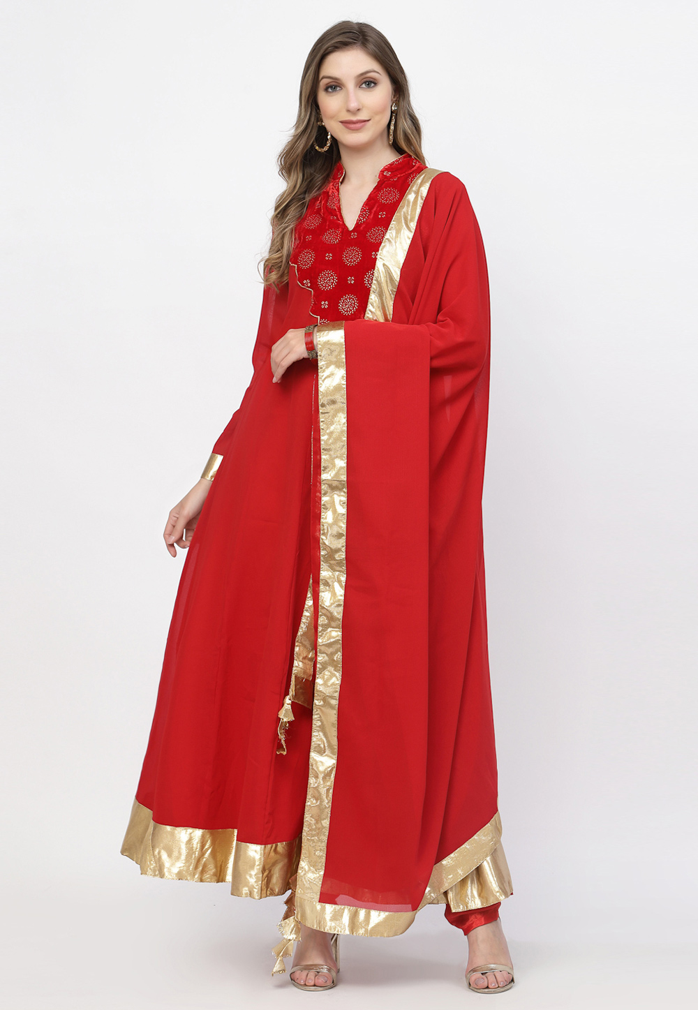 Red Georgette Readymade Anarkali Suit 256625