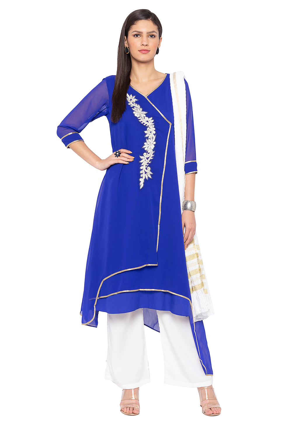 Blue Georgette Readymade Kameez With Palazzo 183975