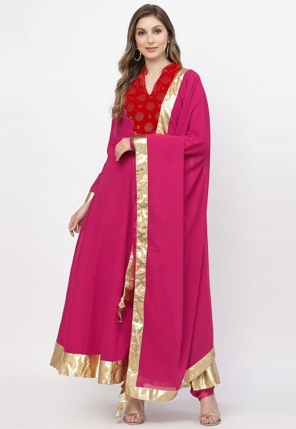 Pink Georgette Readymade Anarkali Suit 257712