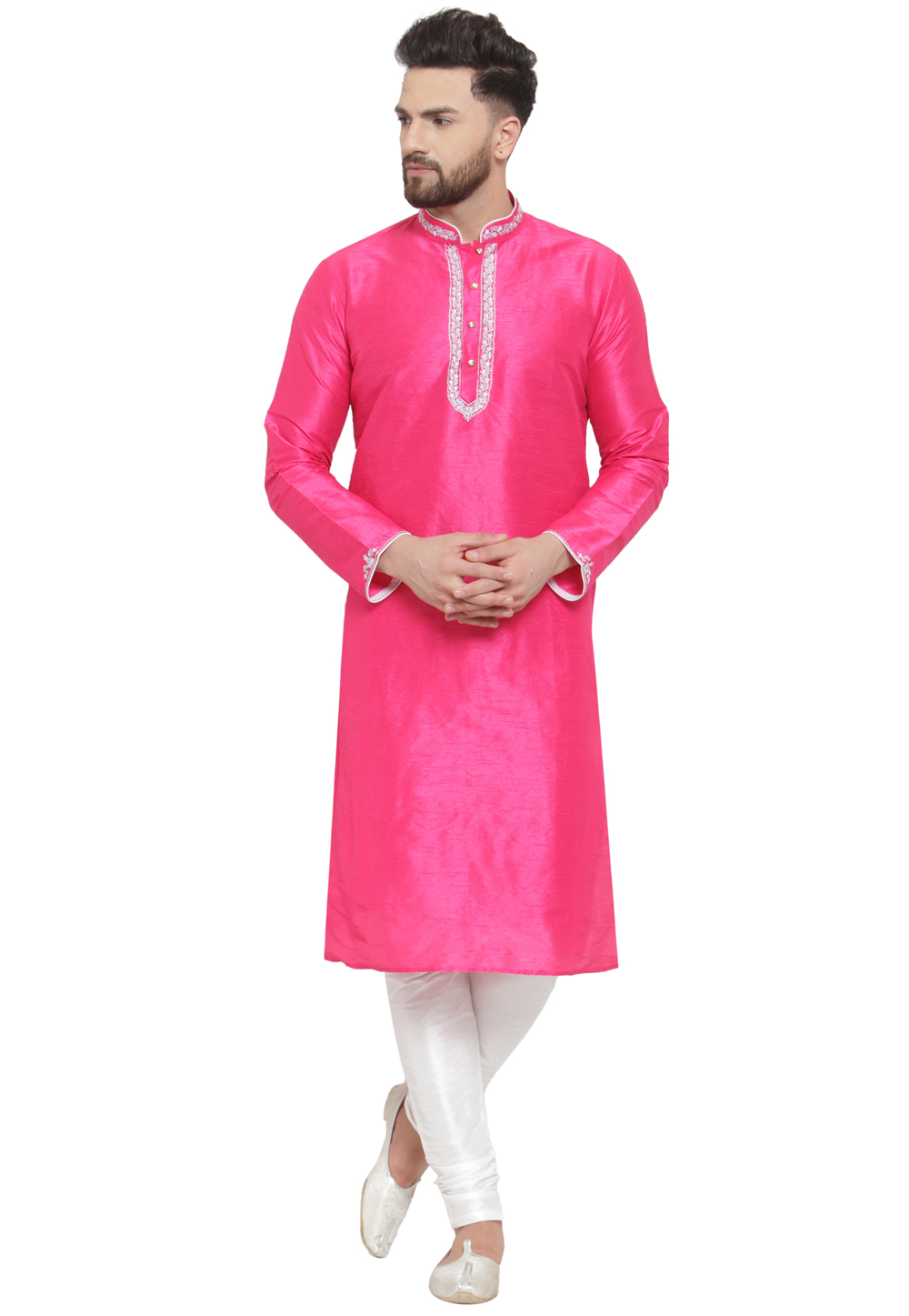 Pink Dupion Silk Readymade Kurta Pajama 201147
