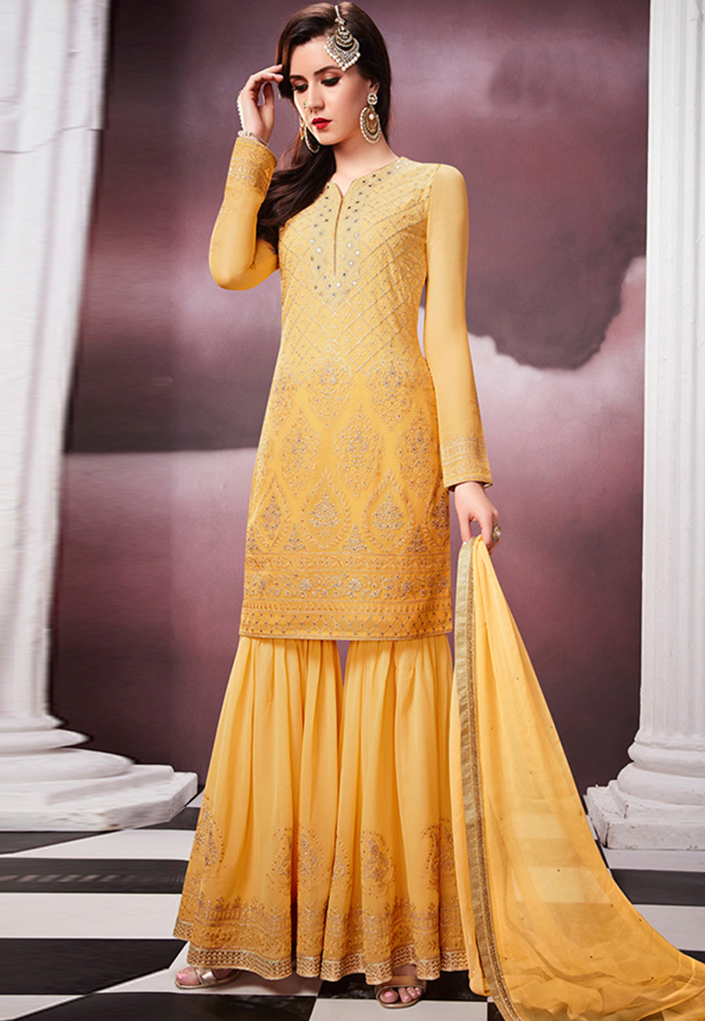 Yellow Georgette Sharara Suit 181845