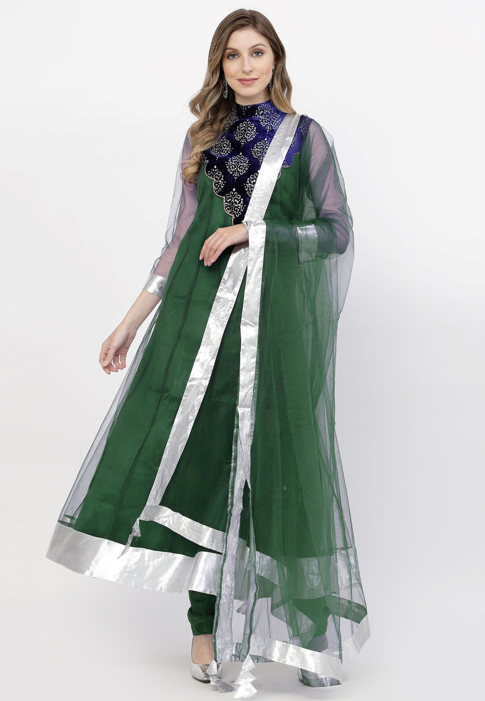 Green Net Readymade Anarkali Suit 257717