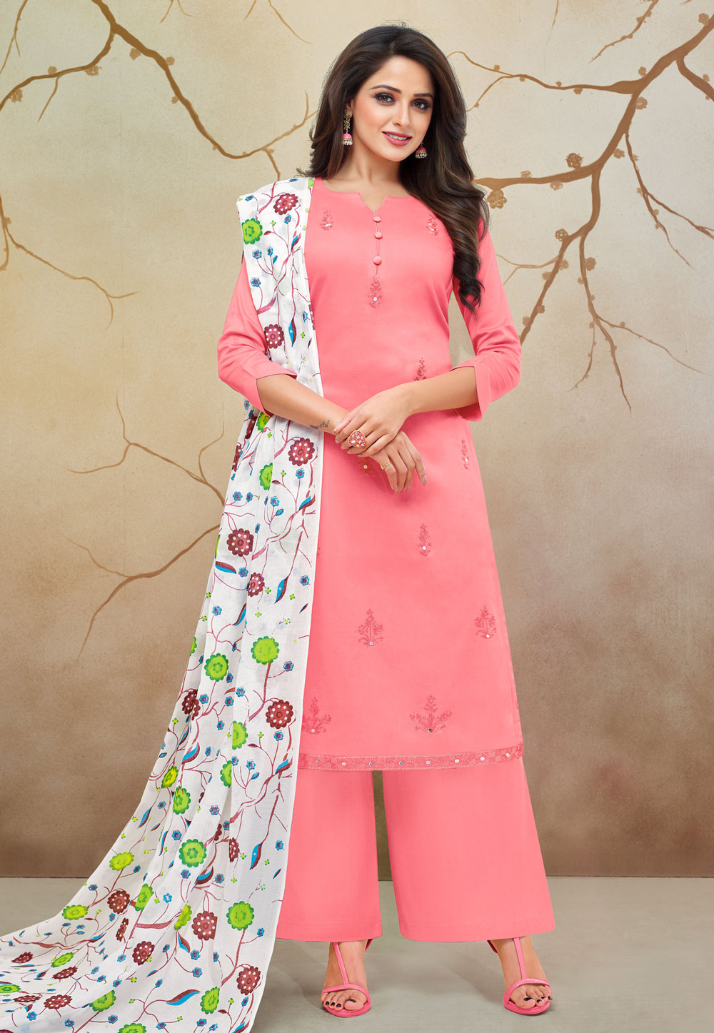 Pink Cotton Palazzo Suit 183347