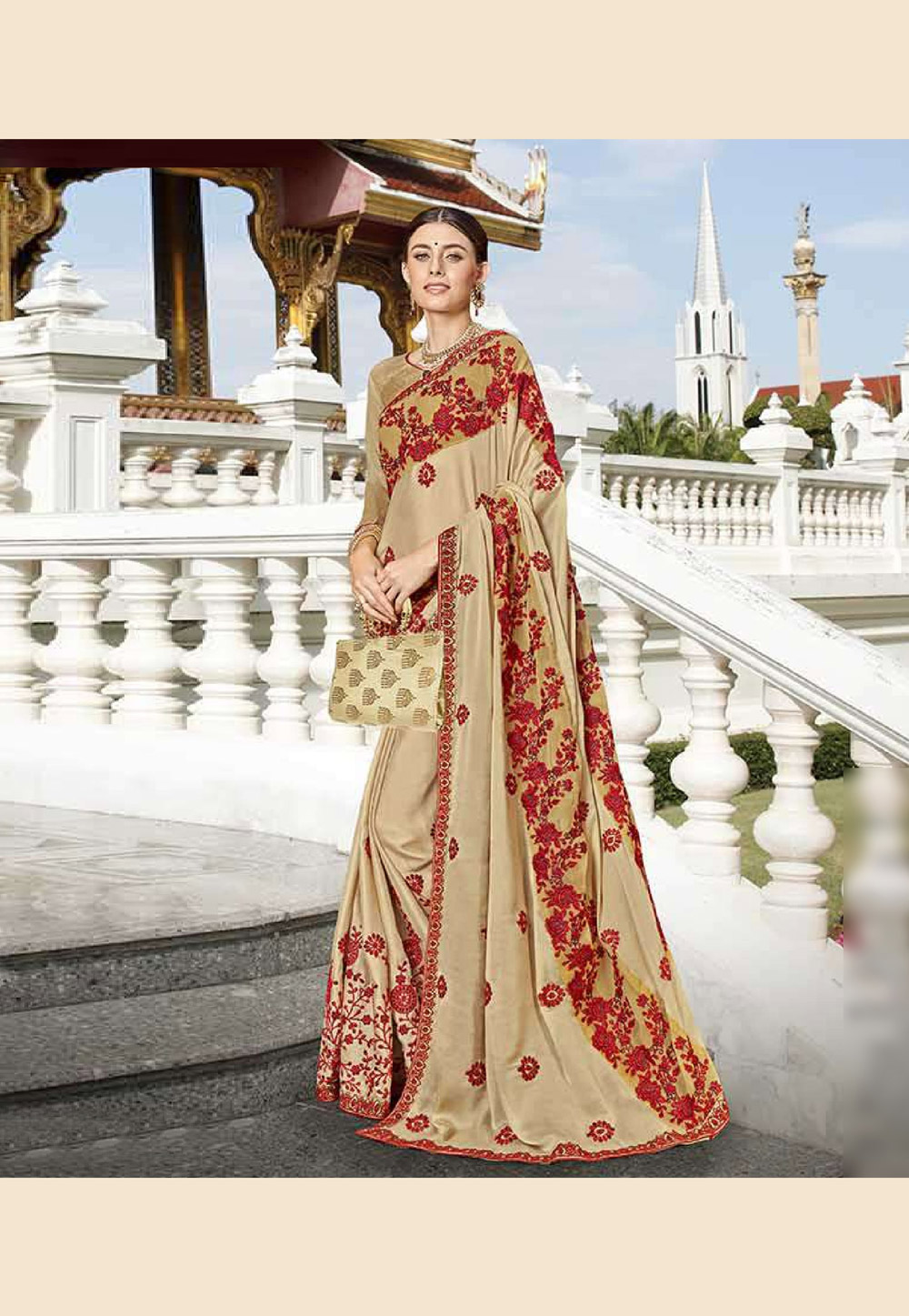 Beige Faux Georgette Saree With Blouse 203517