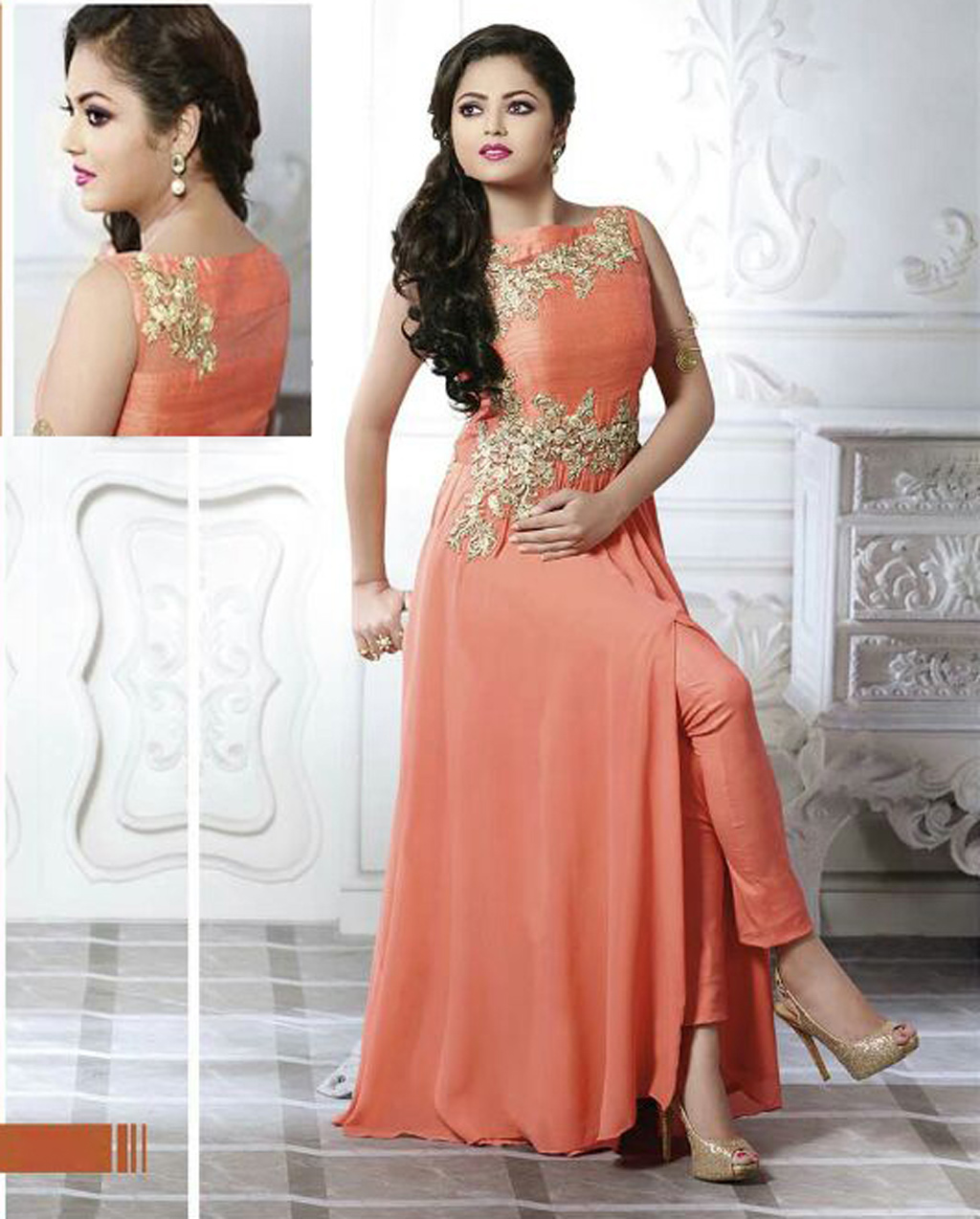 Drashti Dhami Peach Georgette Designer Anarkali Suit 60074