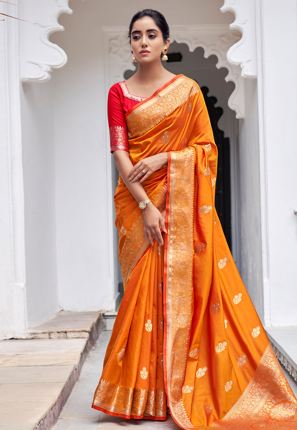 Orange Silk Festival Wear Saree 238878