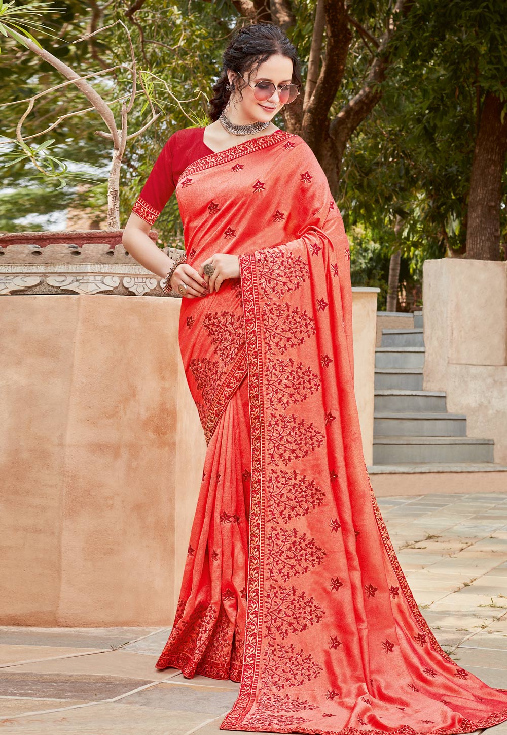 Peach Georgette Saree With Blouse 214146