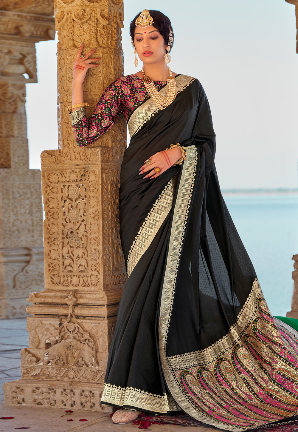 Black Banarasi Silk Festival Wear Saree 242024