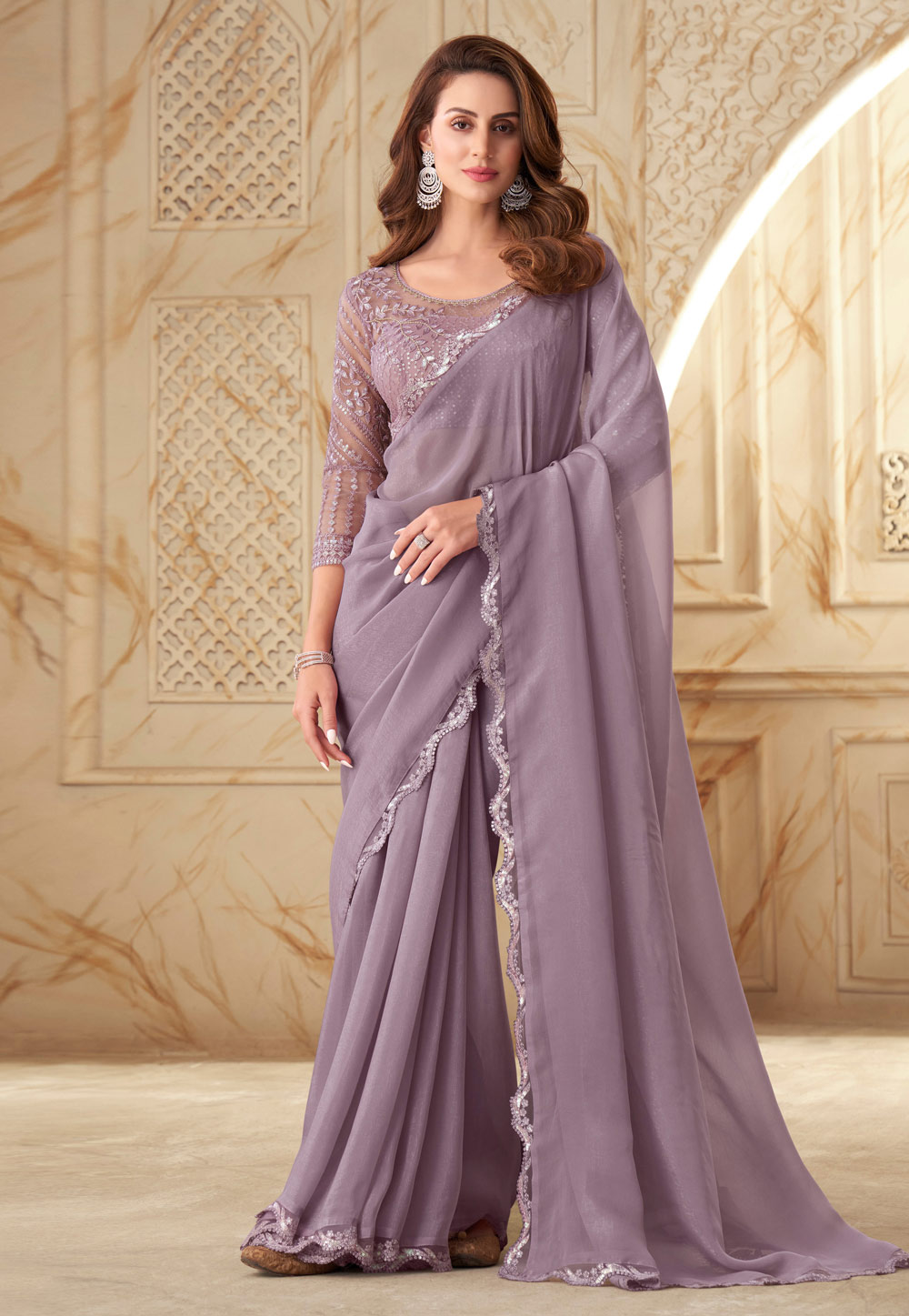 Lavender Silk Georgette Saree With Blouse 260073