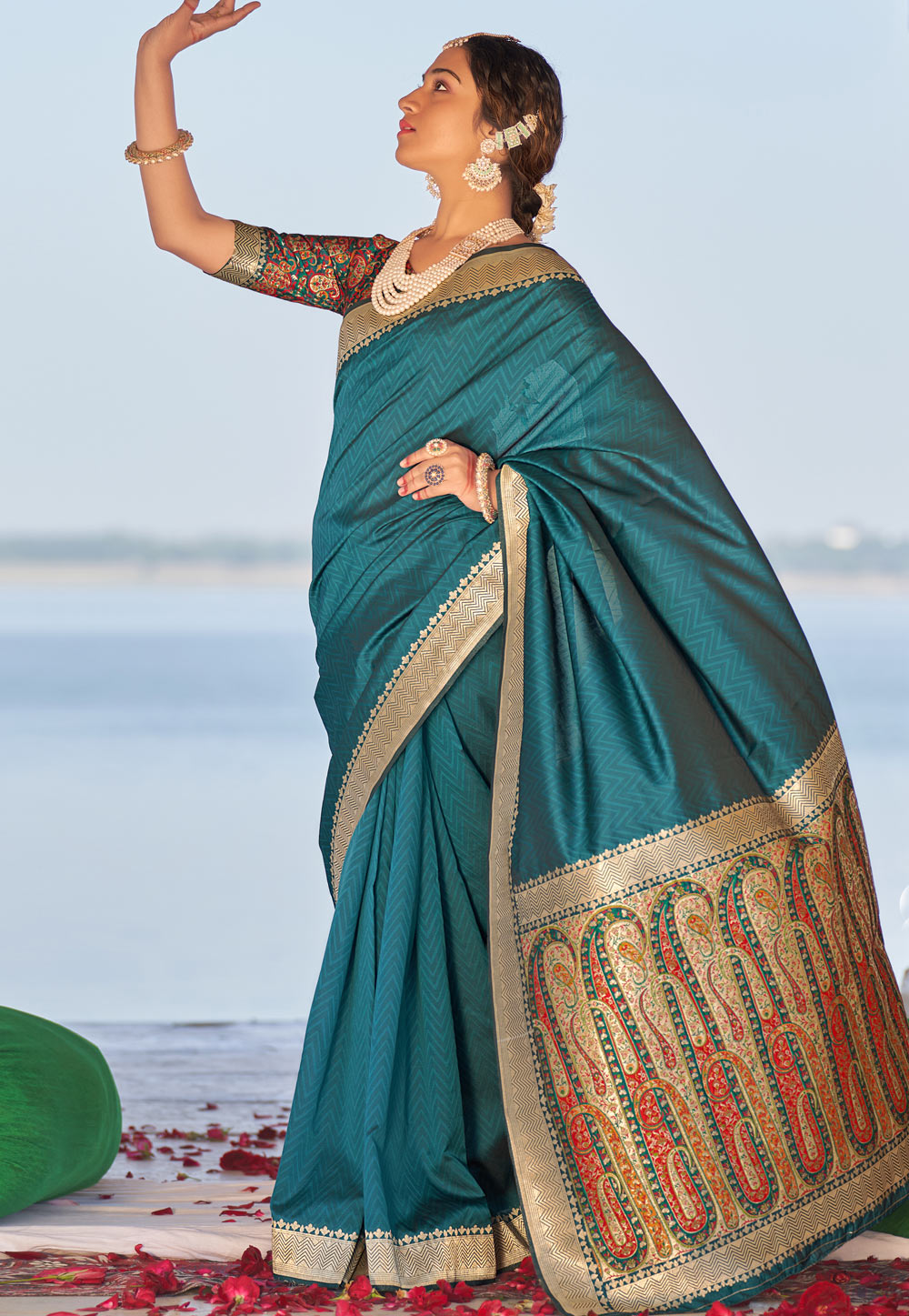 Blue Banarasi Silk Saree With Blouse 242025