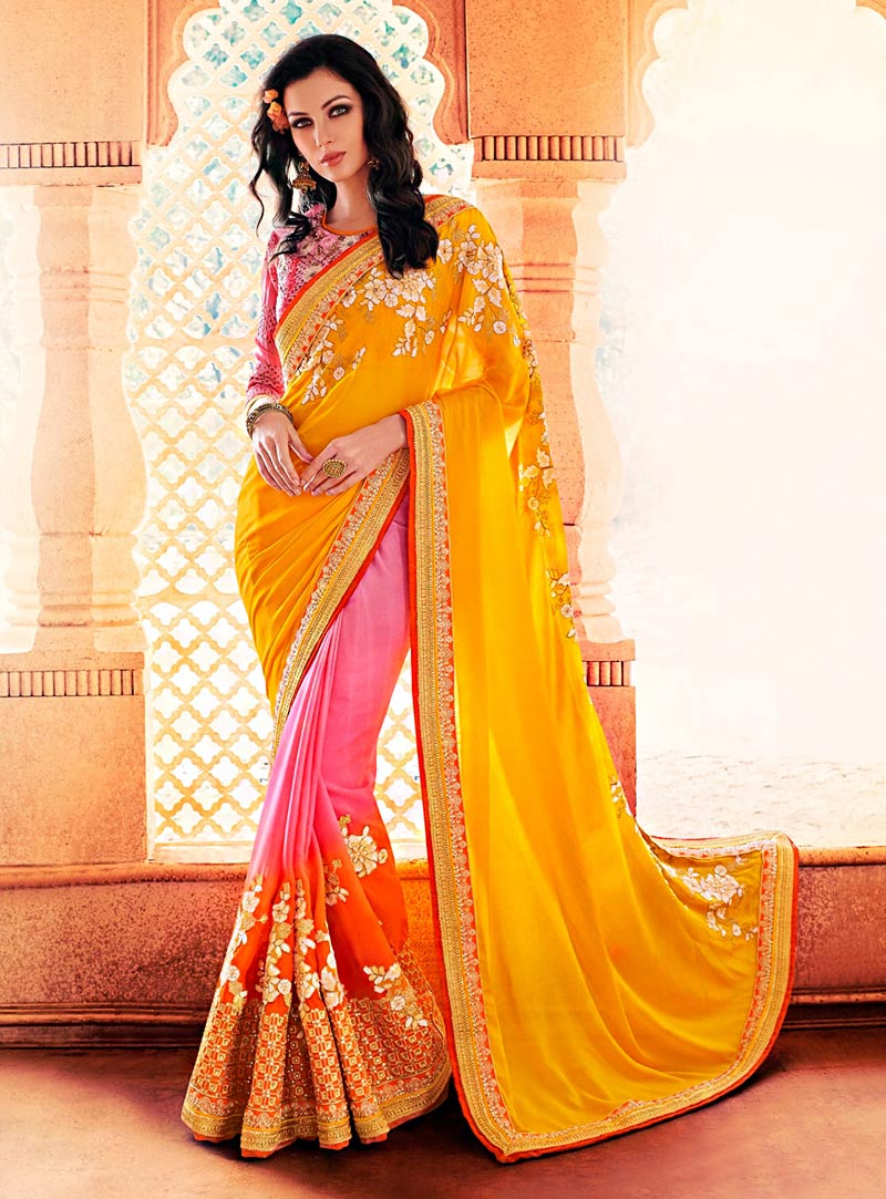 Yellow Georgette Party Wear Saree 71673