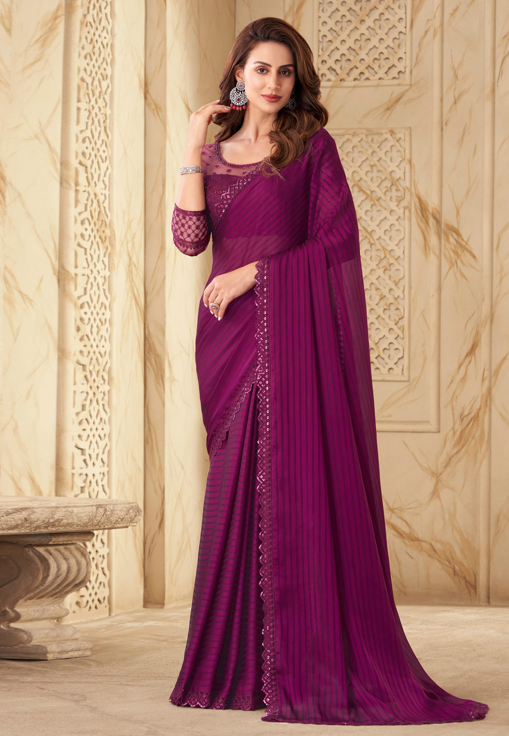 Magenta Silk Saree With Blouse 260080