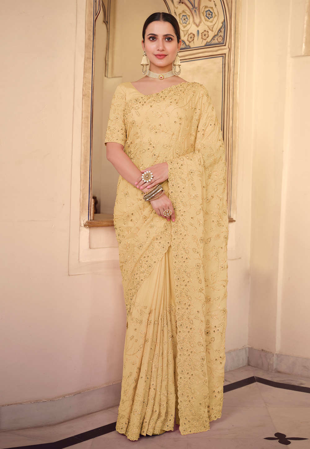 Yellow Chiffon Saree With Blouse 233529