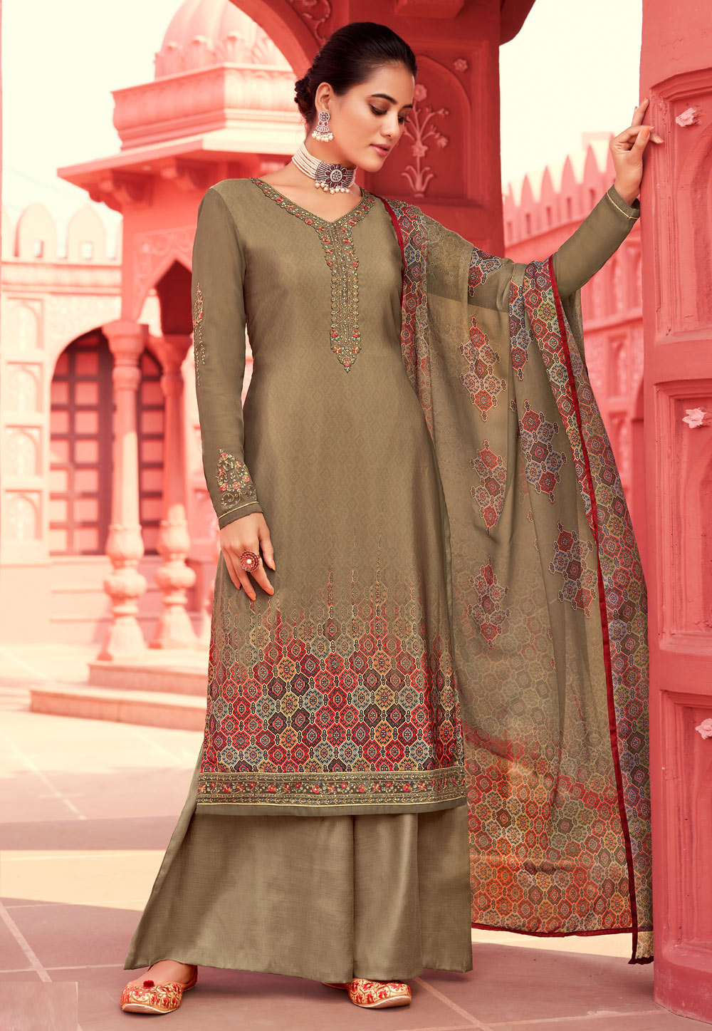 Brown Crepe Palazzo Suit 238397