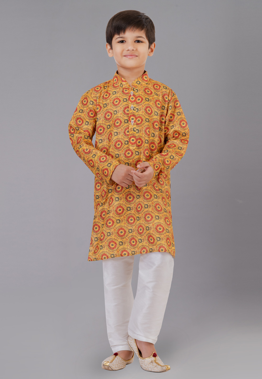 Yellow Cotton Readymade Kids Kurta Pajama 260689