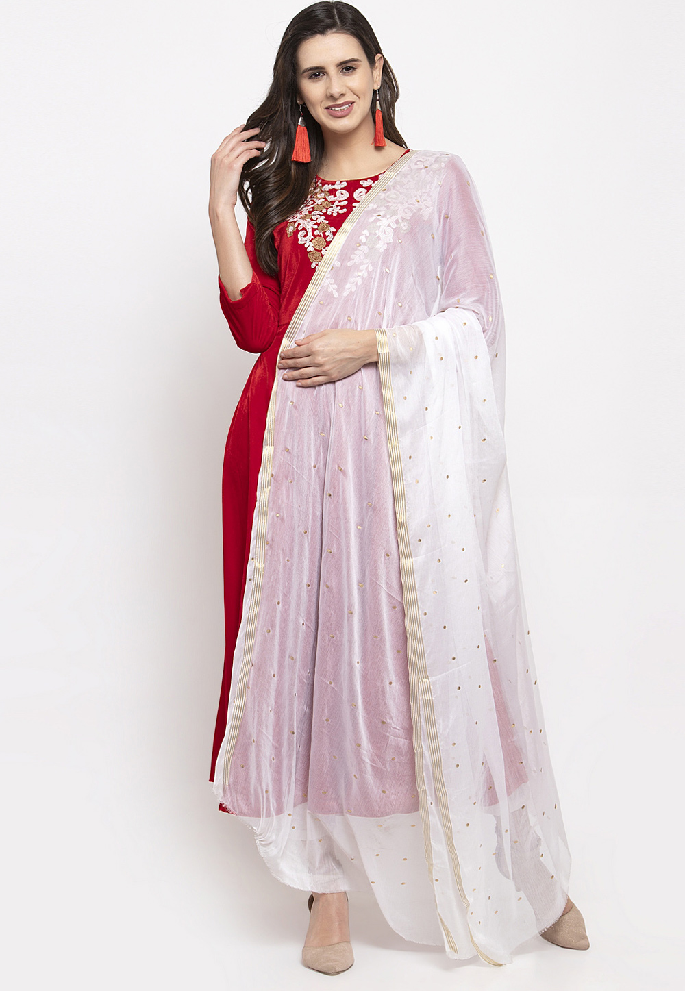 Red Velvet Readymade Kameez With Pant 201289