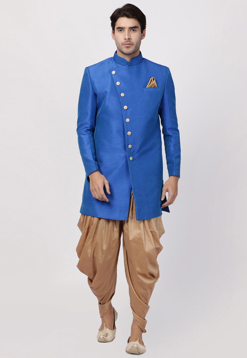 Blue Cotton Readymade Indo Western Sherwani 184064