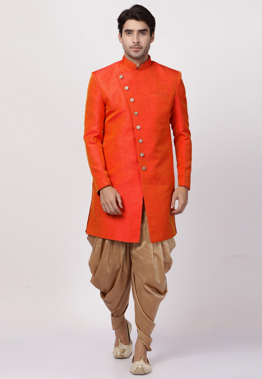 Orange Cotton Readymade Dhoti Sherwani 184071