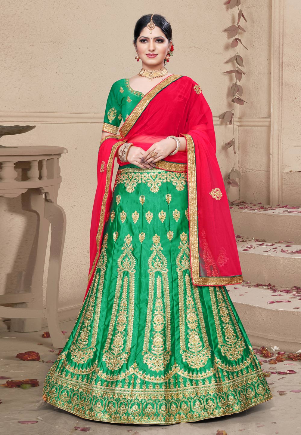 Green Silk Embroidery Lehenga Choli 221499