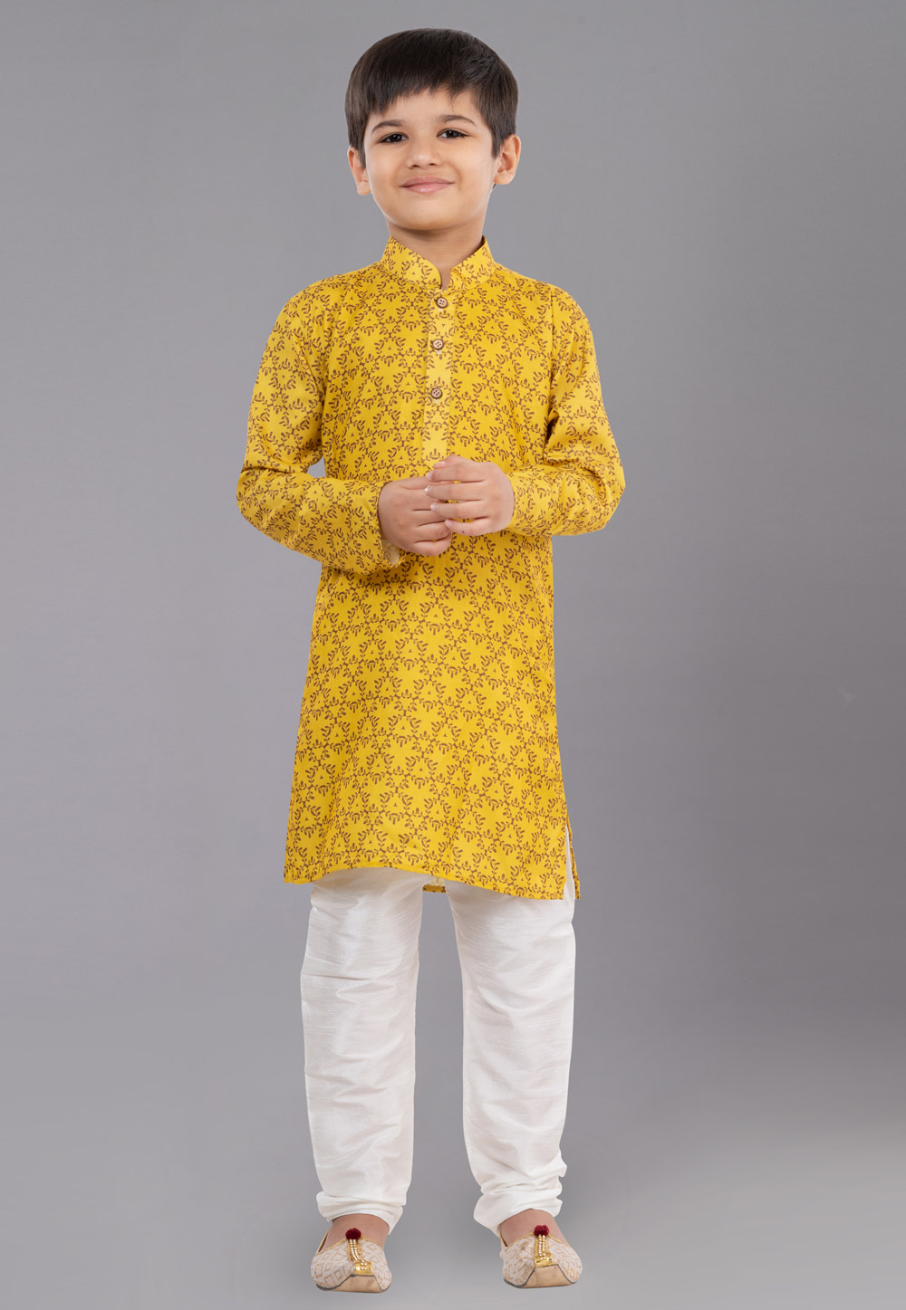 Yellow Cotton Readymade Kids Kurta Pajama 260694
