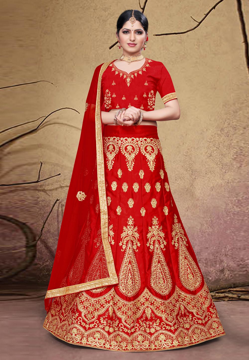 Red Silk Bridal Lehenga Choli 221512