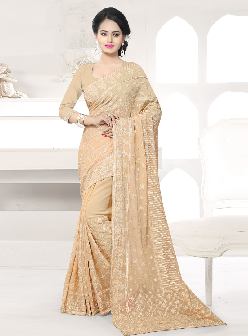 Beige Georgette Saree With Blouse 100813