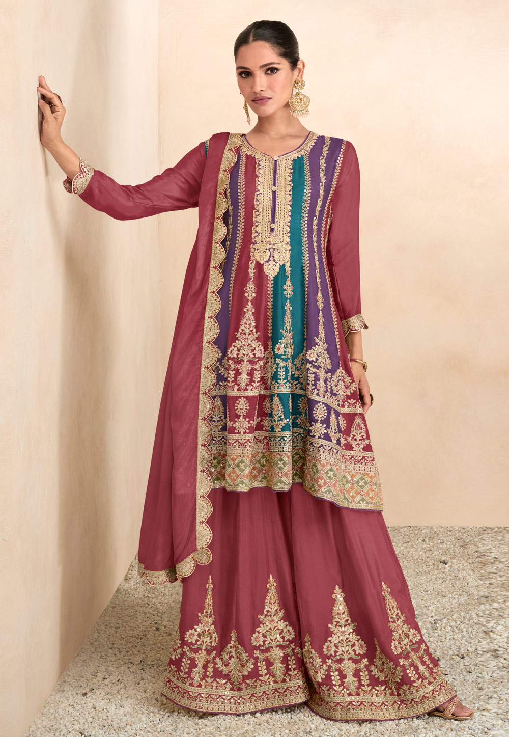 Pink Chinon Sharara Suit 276355