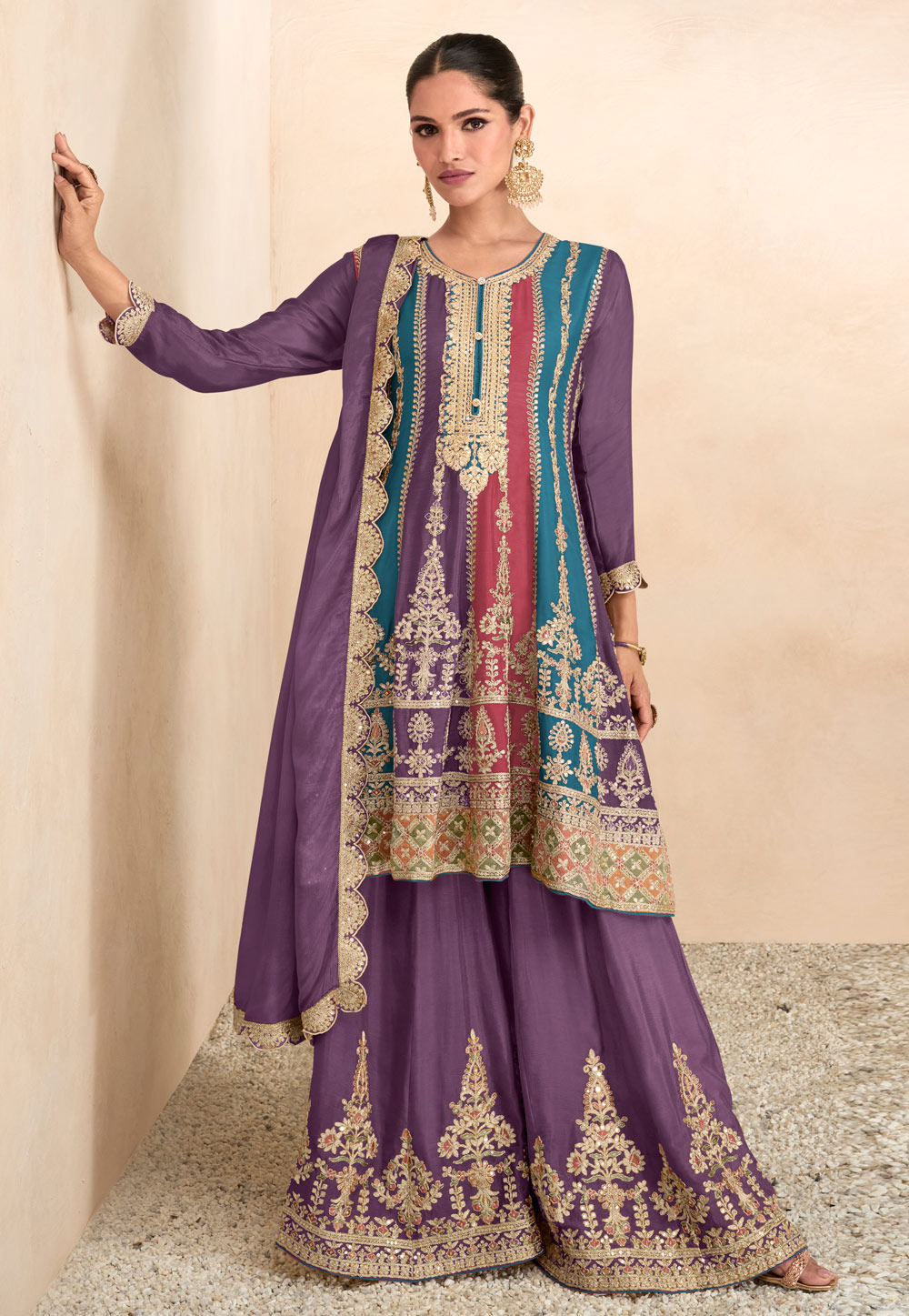 Purple Chinon Gharara Suit 276356