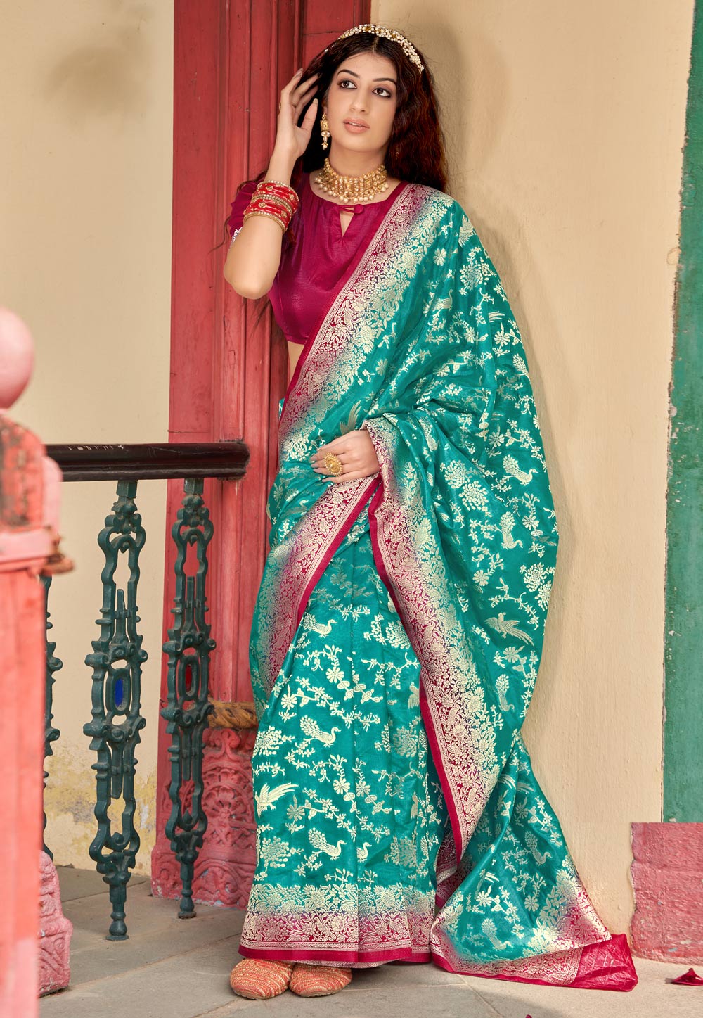 Turquoise Silk Festival Wear Saree 239546