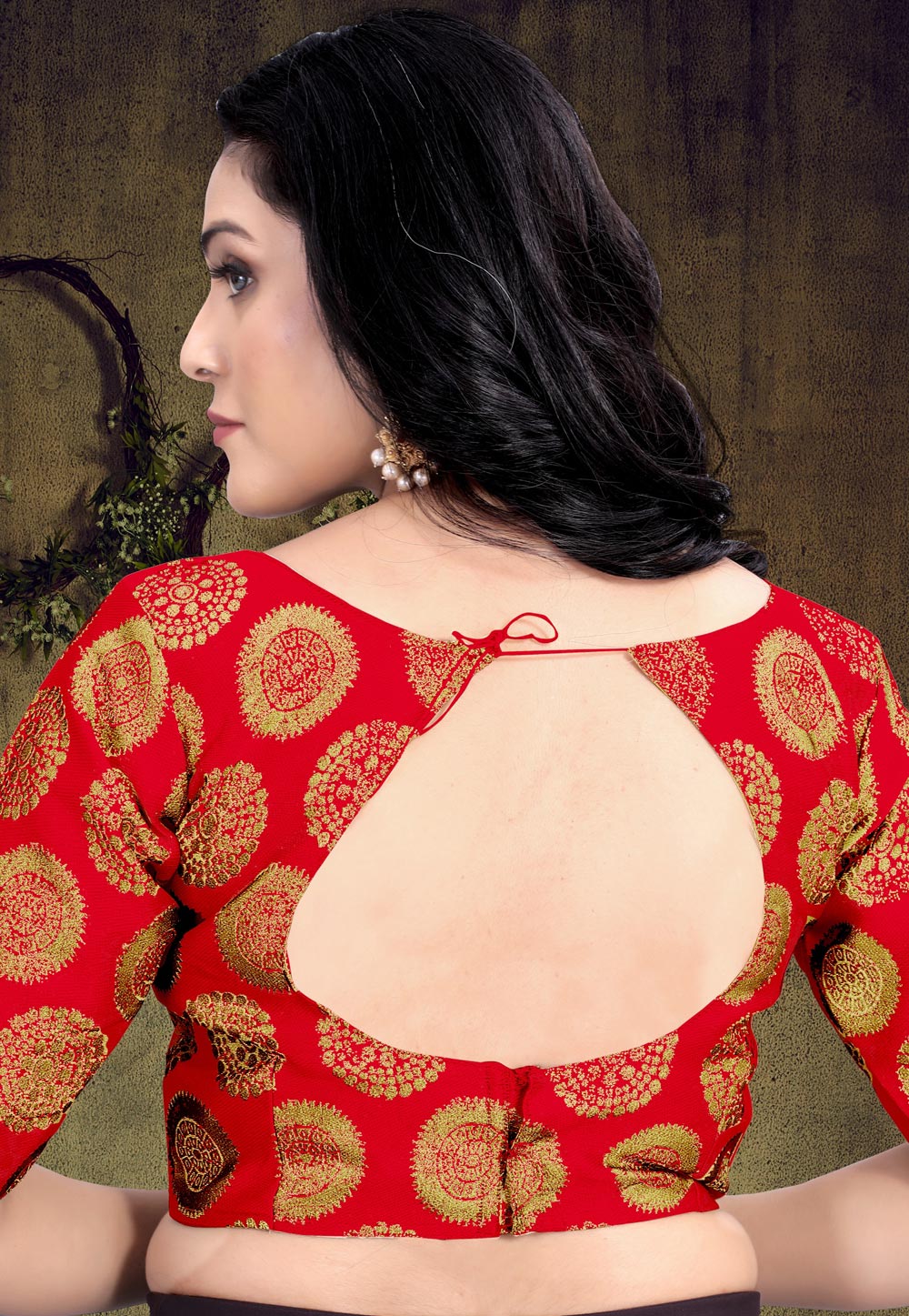Red Chiffon Blouse with Brocade detailing