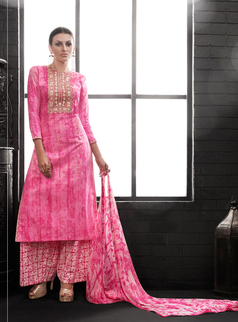 Pink Cotton Satin Palazzo Style Suit 72894