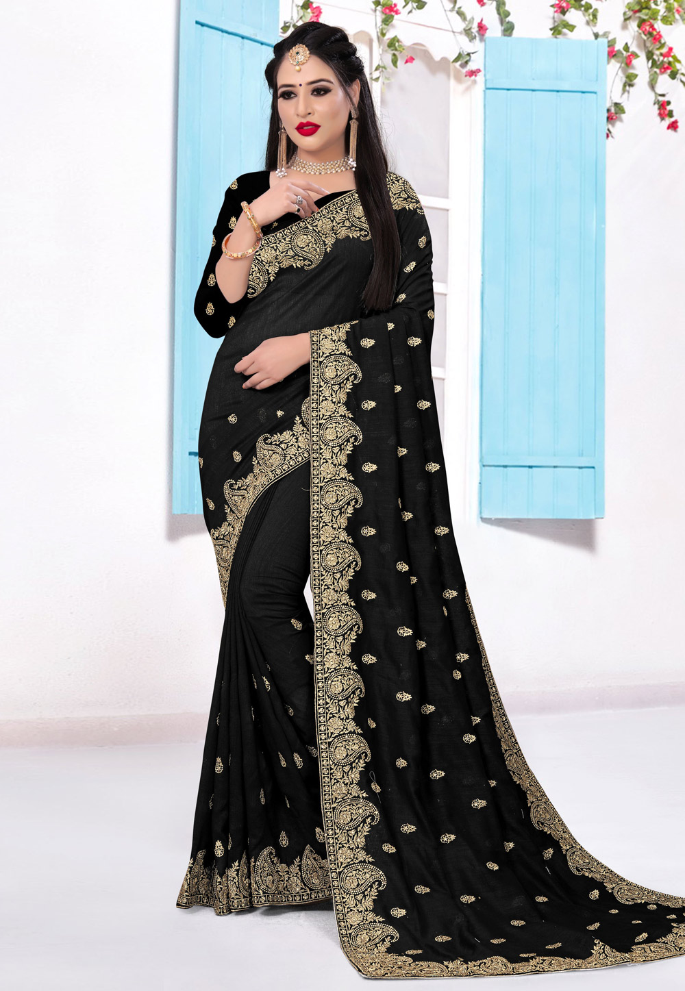 Black Silk Saree With Blouse 214428