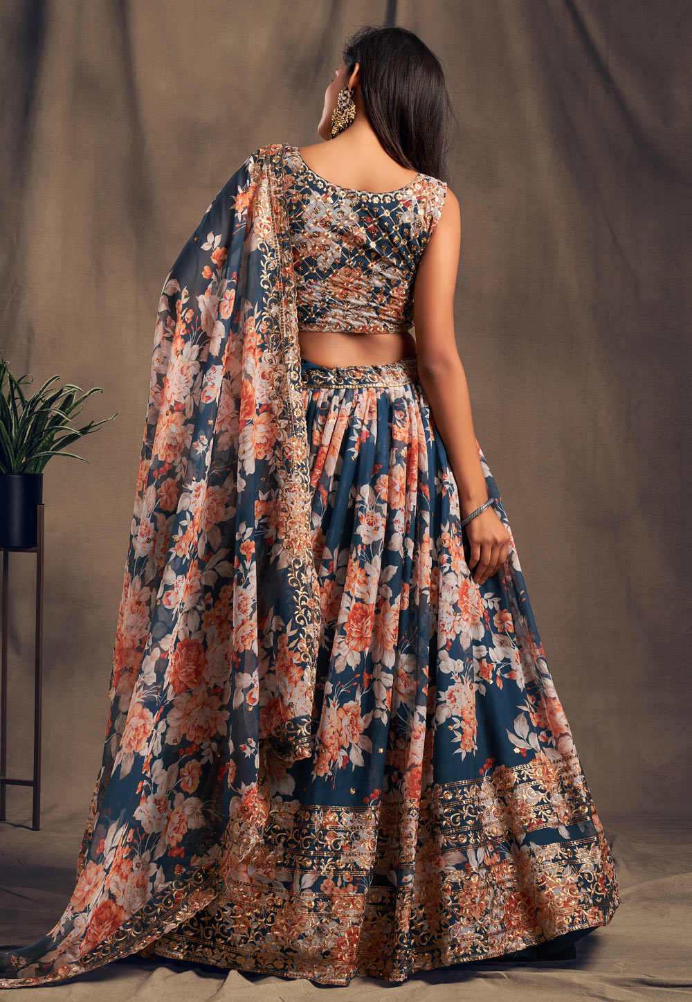 Sky Blue Raw Silk Printed Lehenga - KIDEK1336 from saree.com