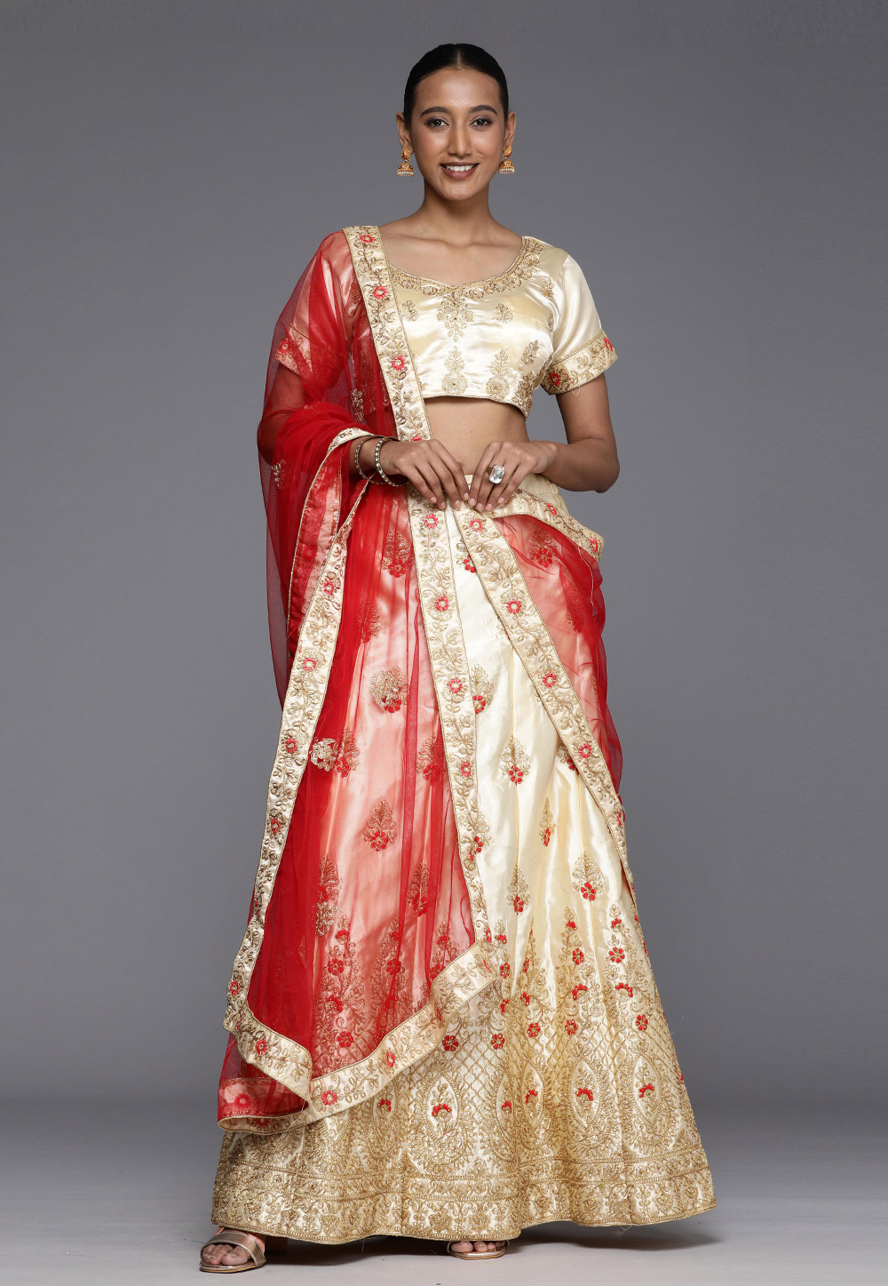 Buy Manvaa Women Red, Gold Embroidered Net Lehenga Choli Online at Best  Prices in India - JioMart.