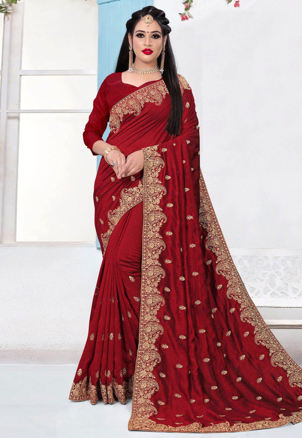 Maroon Silk Festival Wear Saree 214429