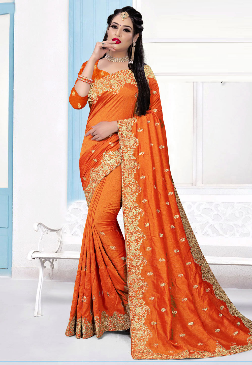 Orange Silk Festival Wear Saree 214431