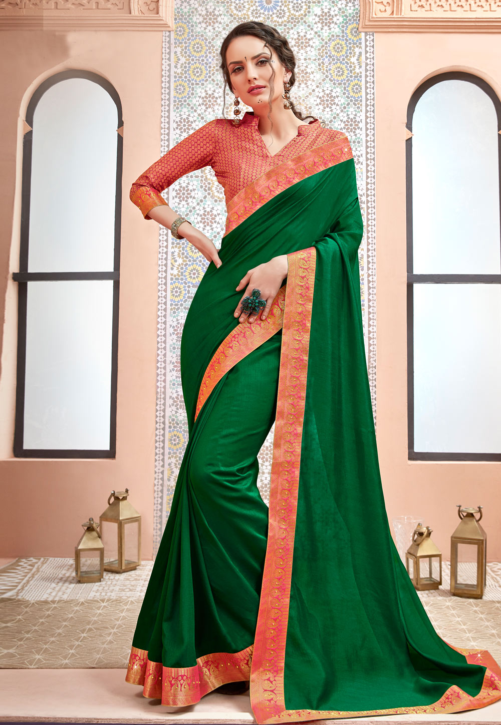 Green Georgette Saree With Blouse 208257