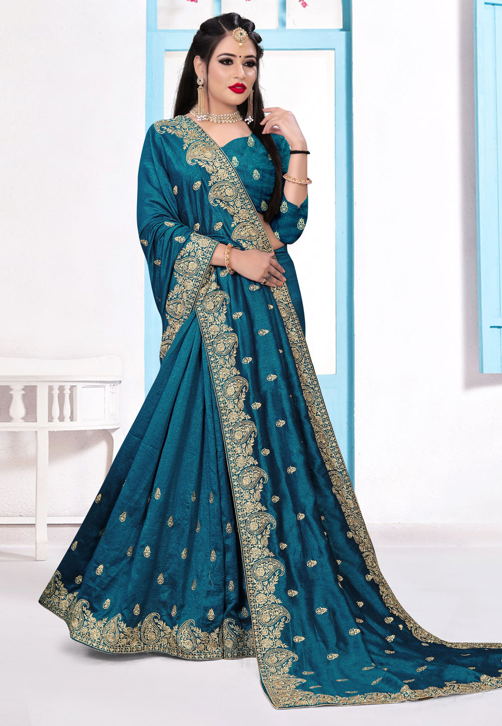 Blue Silk Festival Wear Saree 214433