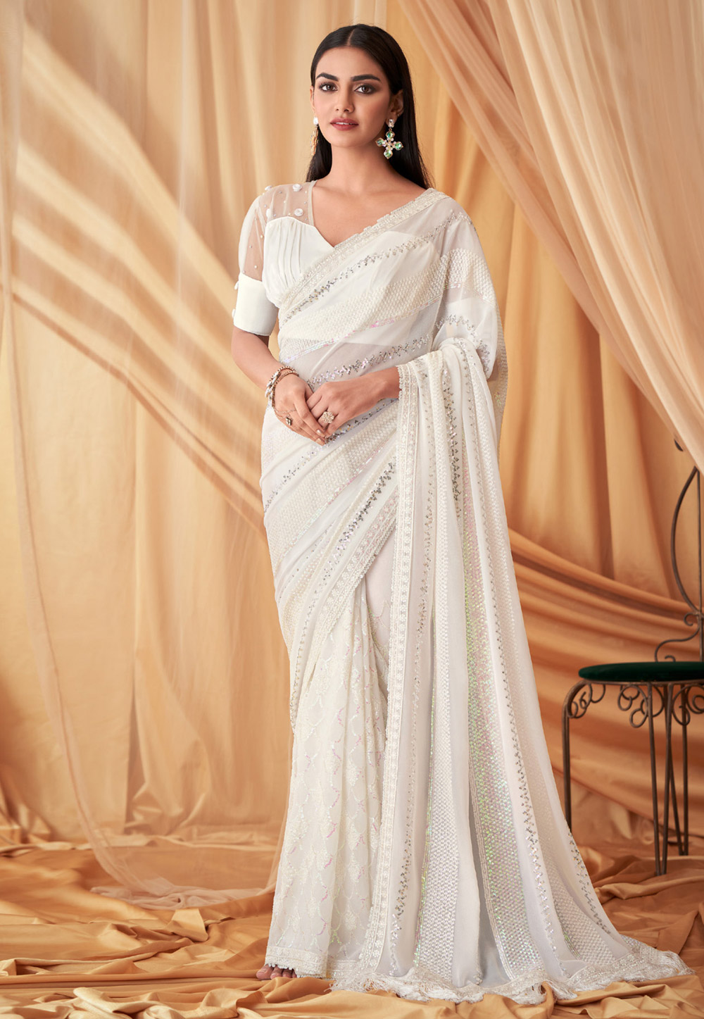 Off white 2024 designer saree