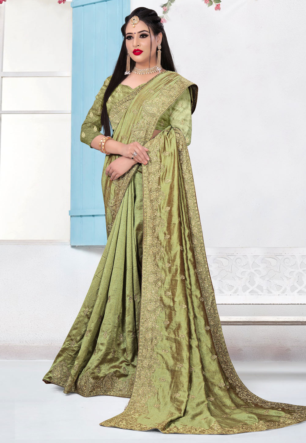 Light Green Silk Saree With Blouse 214436