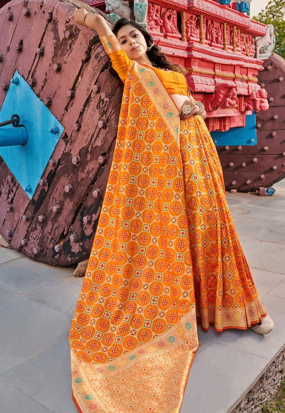 Orange Banarasi Festival Wear Saree 239554