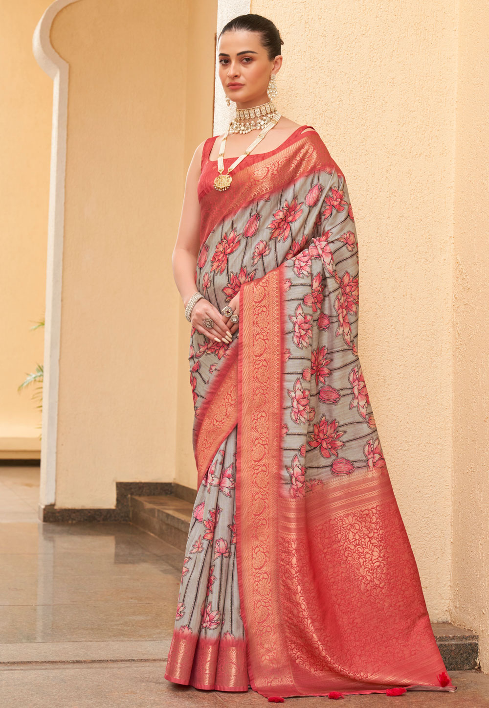 Red Tussar Silk Saree With Blouse 277803