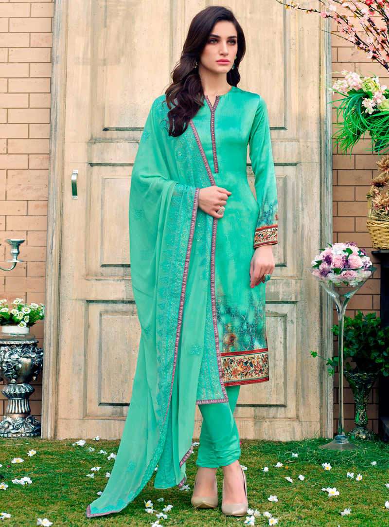 Aqua Silk Churidar Salwar Suit 116325