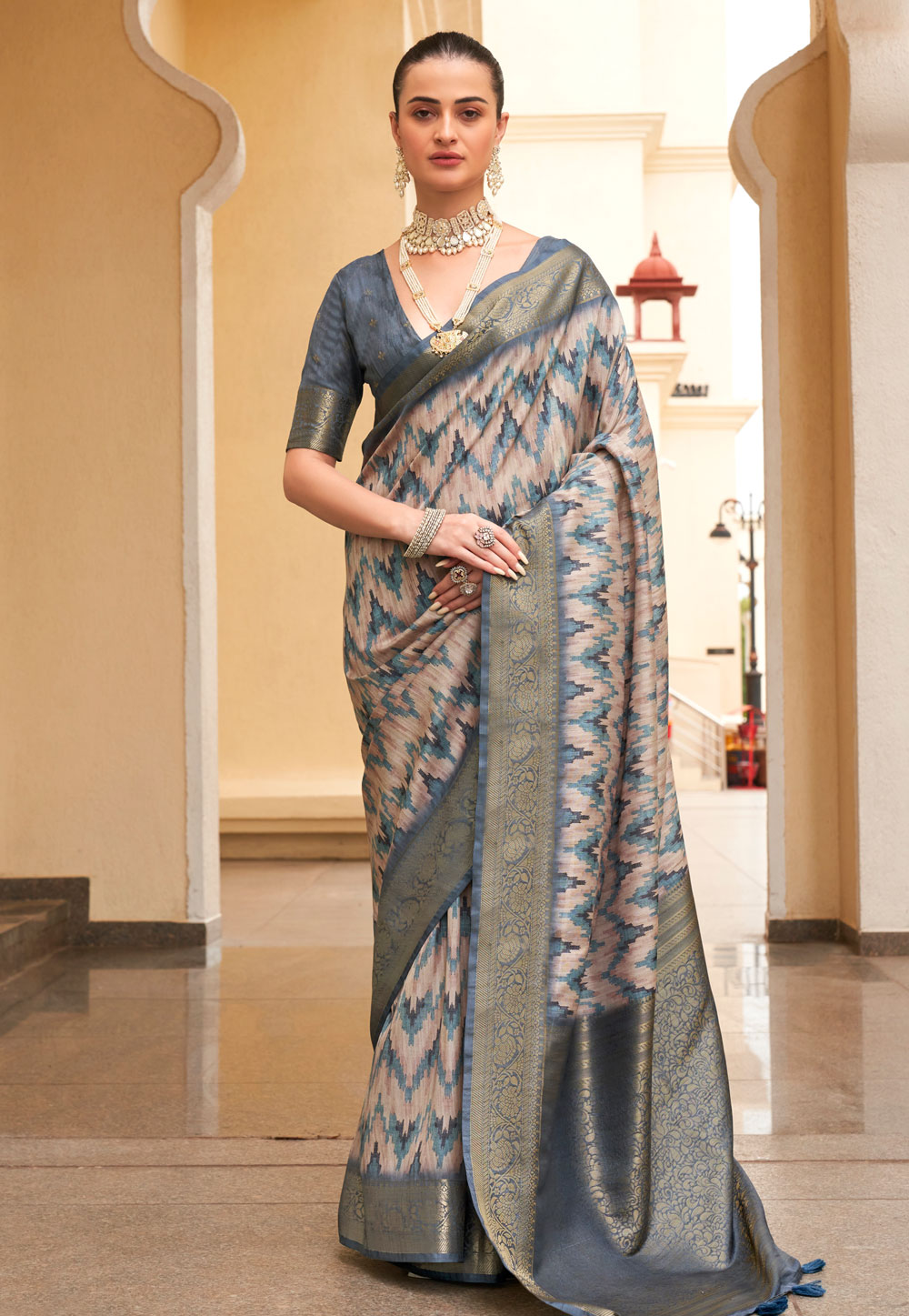 Blue Tussar Silk Saree With Blouse 277805