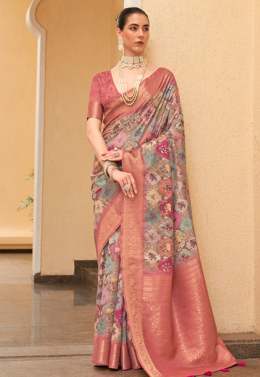 Multicolor Tussar Silk Saree With Blouse 277807